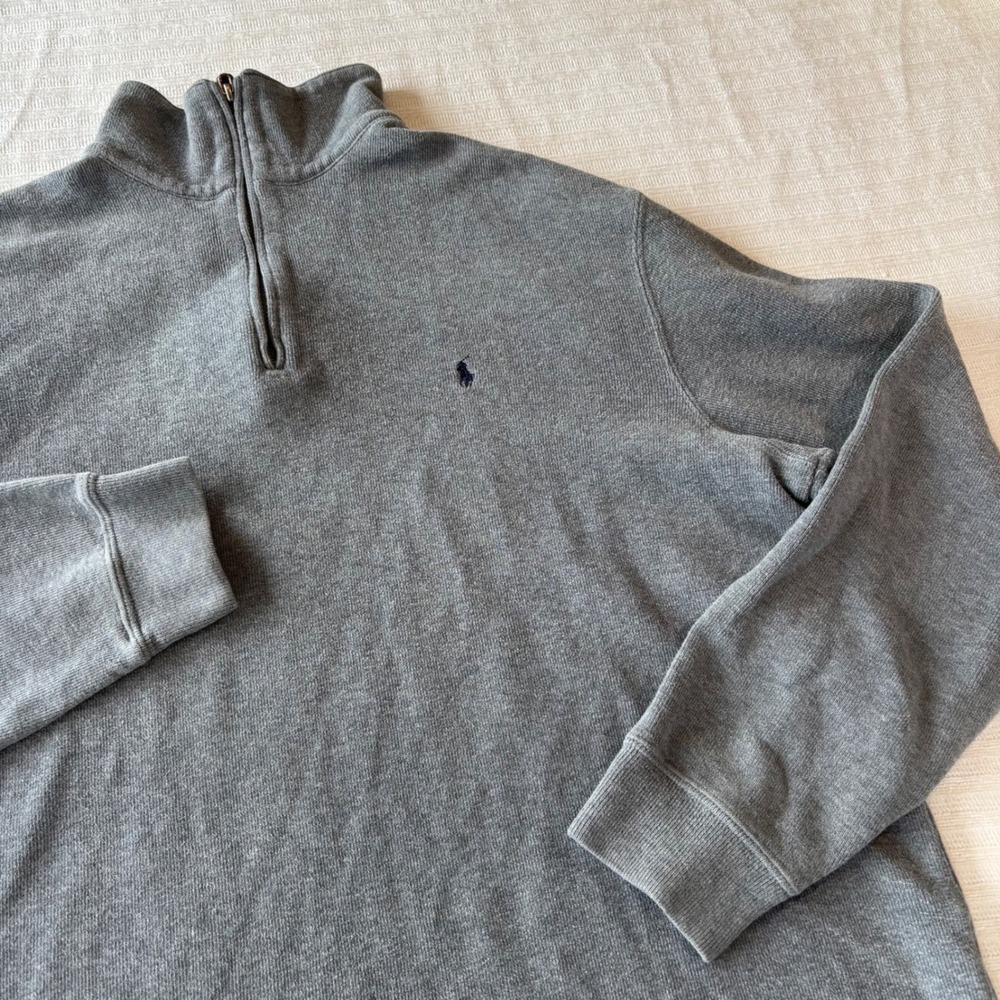 Polo Ralph Lauren Mens XL Gray Waffle Knit Quarter Zip Pullover Cotton Sweater